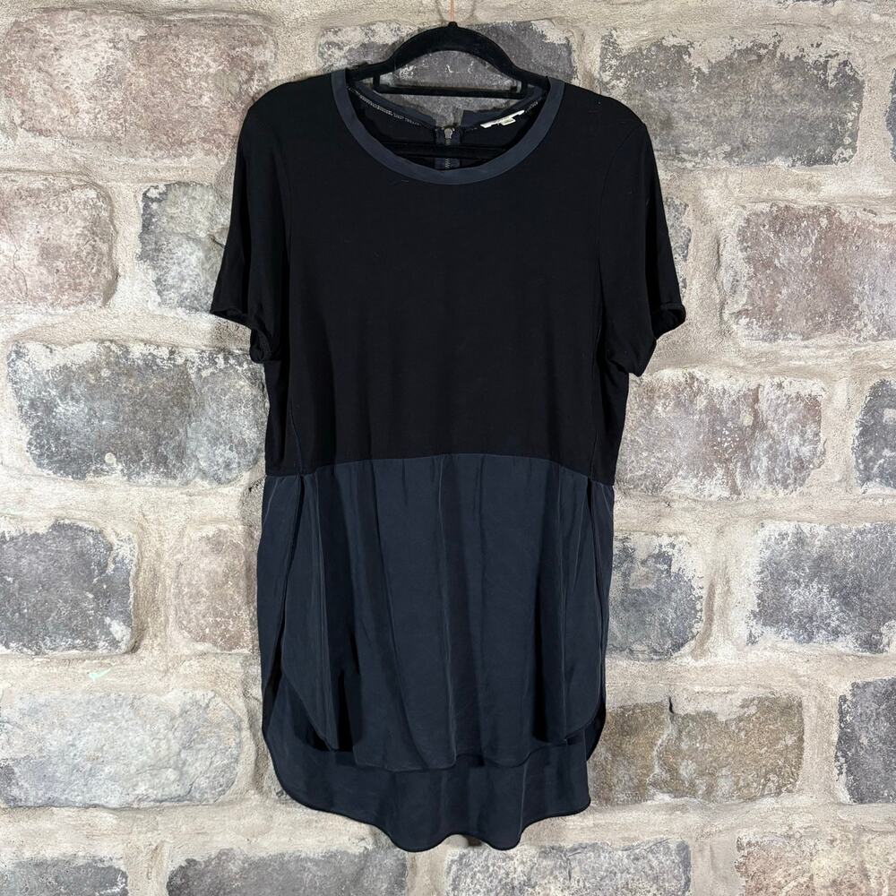 Wilfred Black Silk Tunic‎ M Rayon Top Panel Pocket Hi-Low Hem Shift Coastal